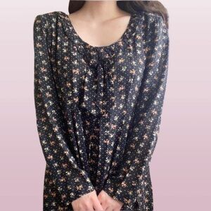 Carole Little Vintage 90s Floral Long Sleeved Maxi Dress w/ Pussybow